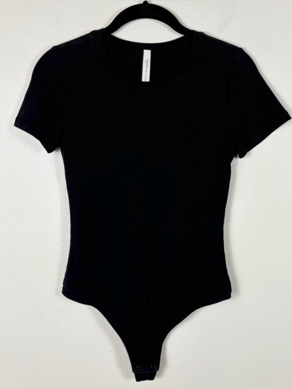 Aritzia The Group by Babaton Black Short Sleeve Double Layer Thong Back Bodysuit